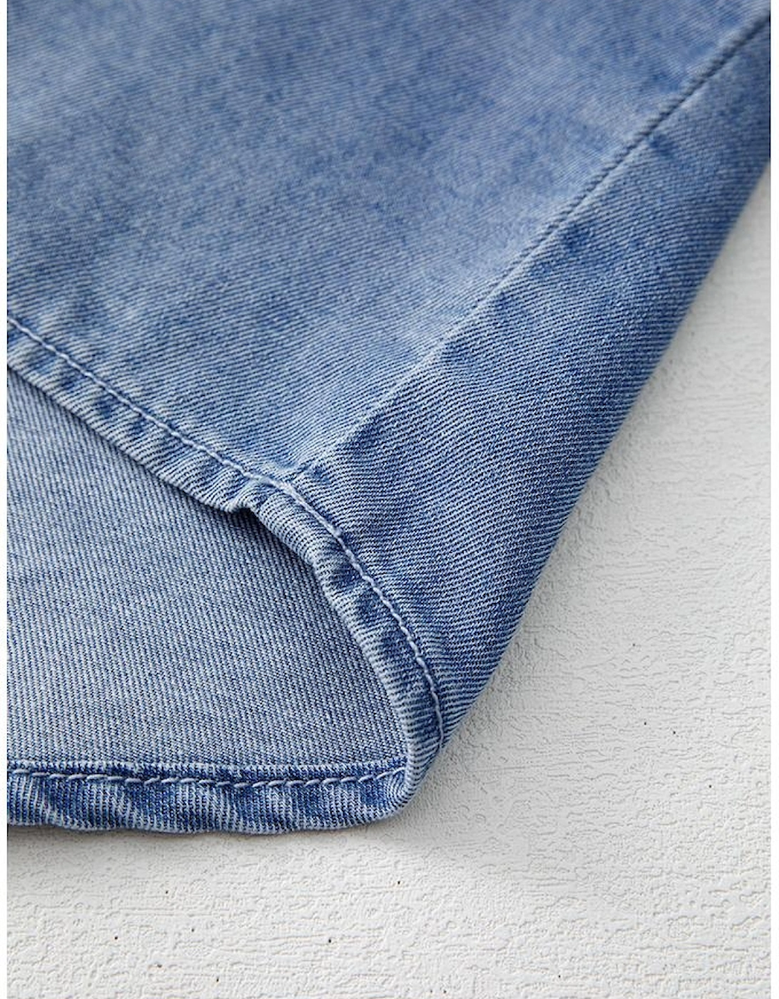 Myosotis Denim Front Pintuck Bow Tie Puff Sleeve Top