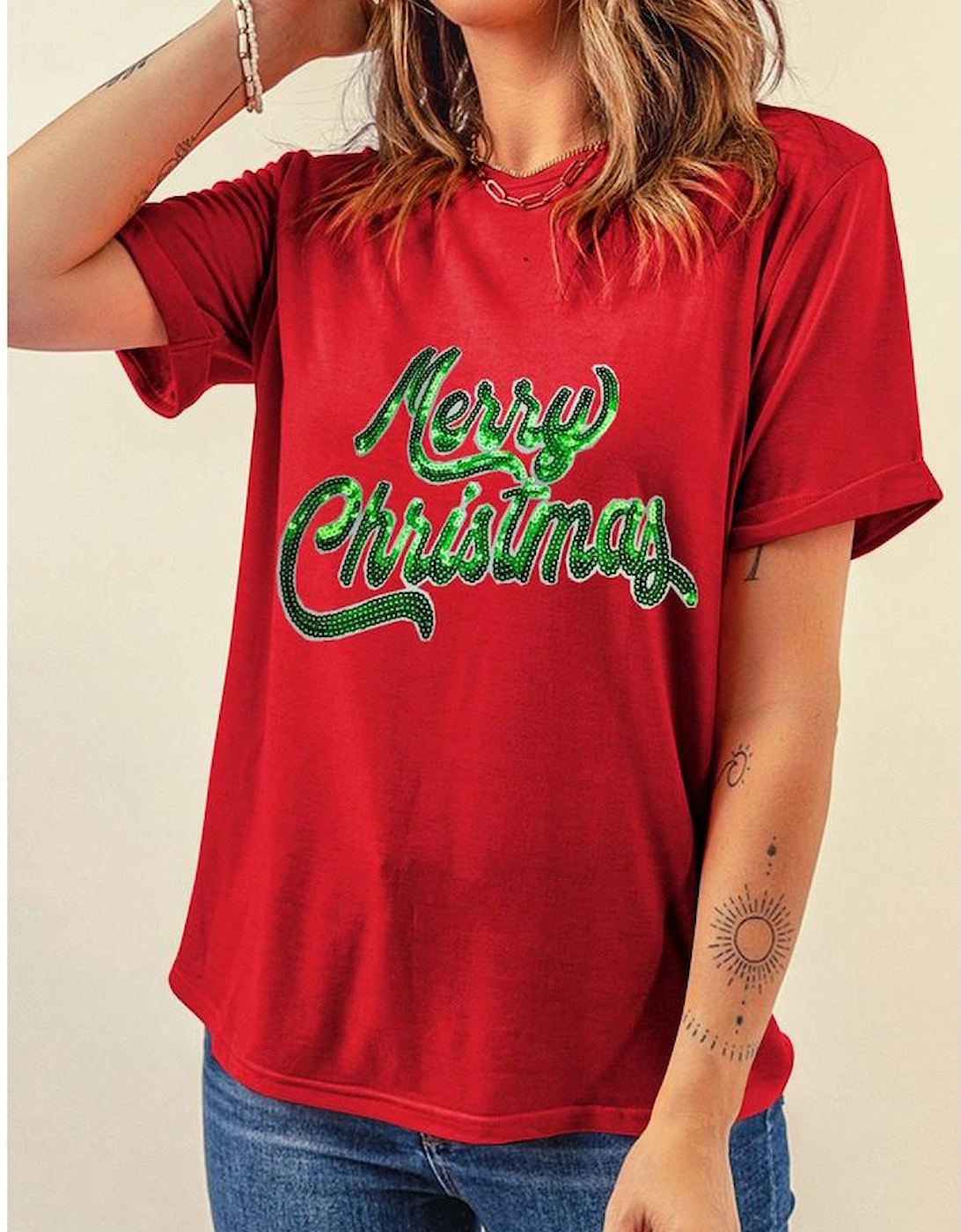 Red Merry Christmas Graphic Crewneck T Shirt