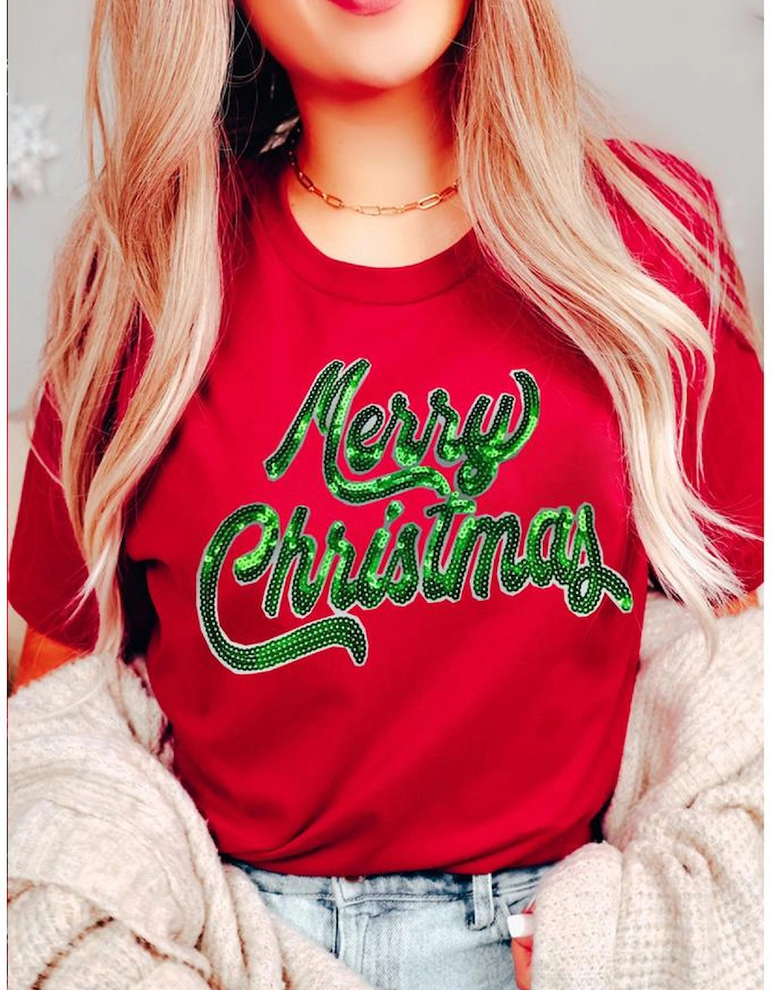 Red Merry Christmas Graphic Crewneck T Shirt