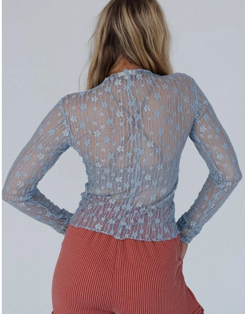 Ashleigh Blue Sheer Floral Lace Long Sleeve Slim Fit Top