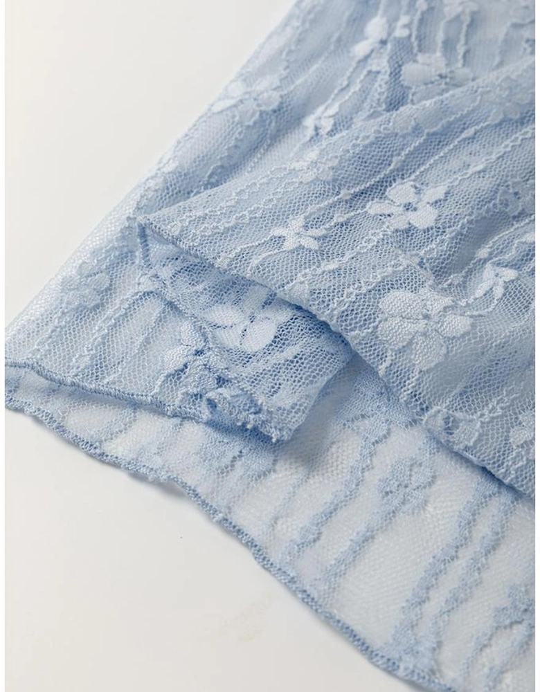 Ashleigh Blue Sheer Floral Lace Long Sleeve Slim Fit Top
