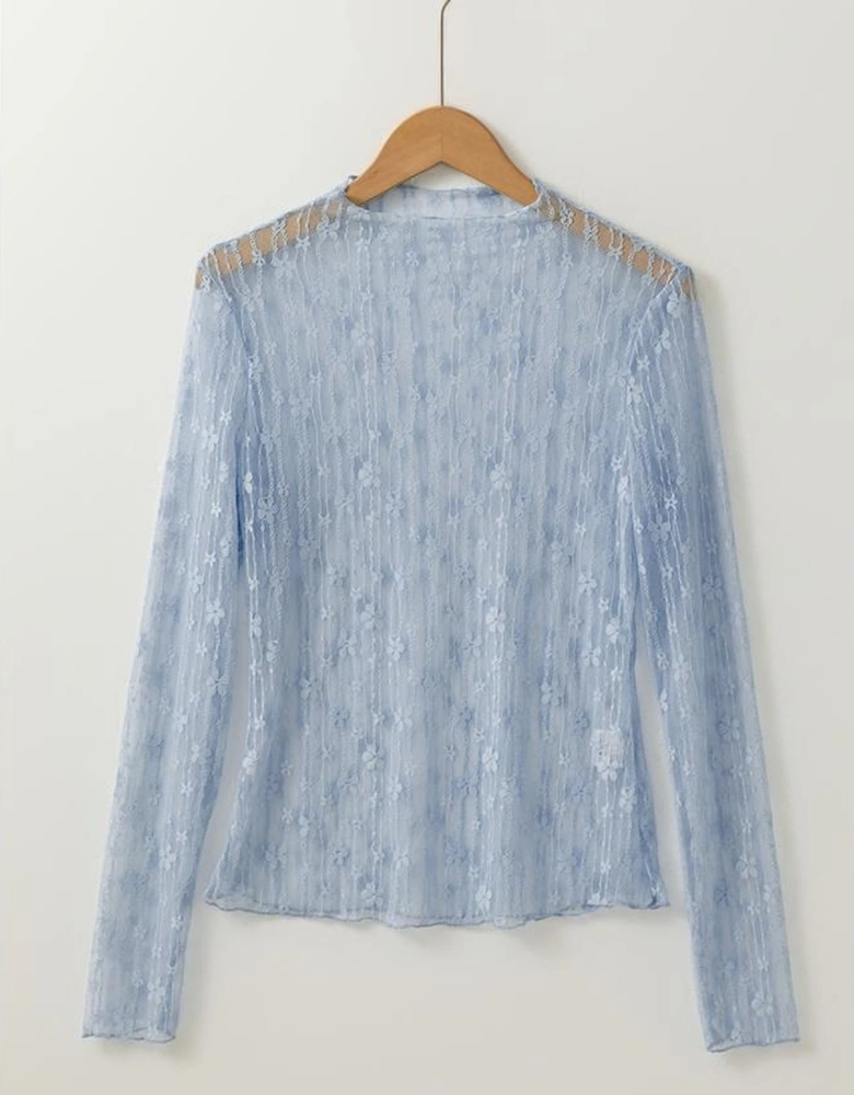 Ashleigh Blue Sheer Floral Lace Long Sleeve Slim Fit Top