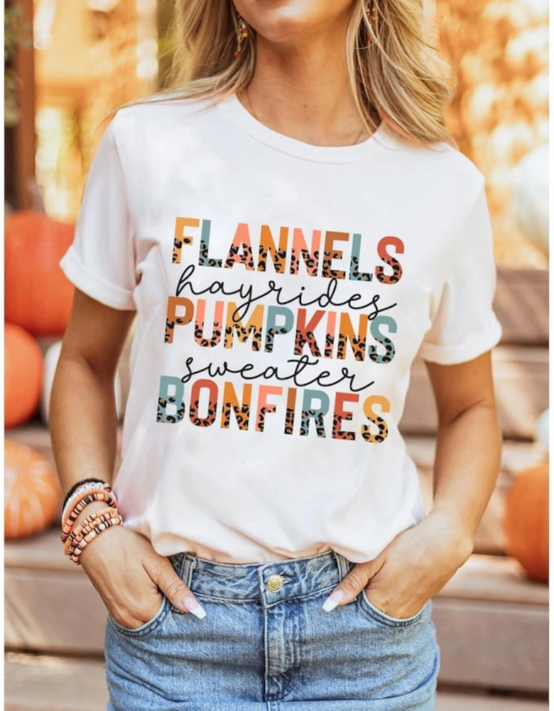 White FLANNELS PUMPKINS BONFIRES Chic Letter Graphic Tee