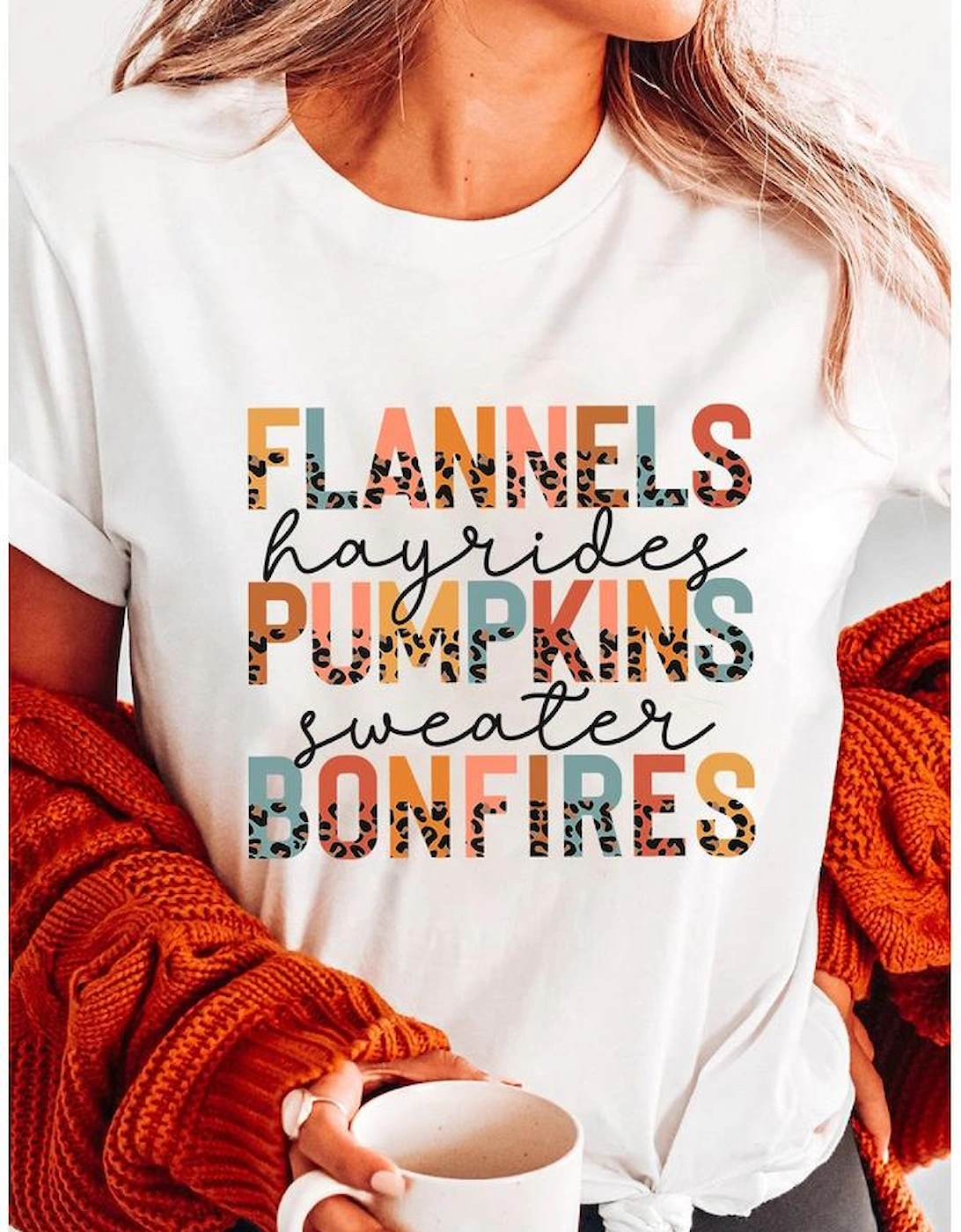 White FLANNELS PUMPKINS BONFIRES Chic Letter Graphic Tee, 7 of 6