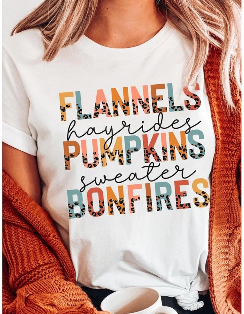 White FLANNELS PUMPKINS BONFIRES Chic Letter Graphic Tee