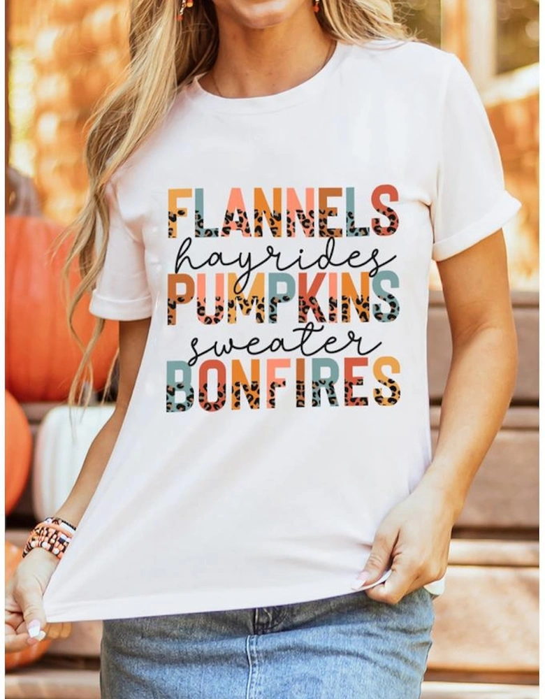 White FLANNELS PUMPKINS BONFIRES Chic Letter Graphic Tee
