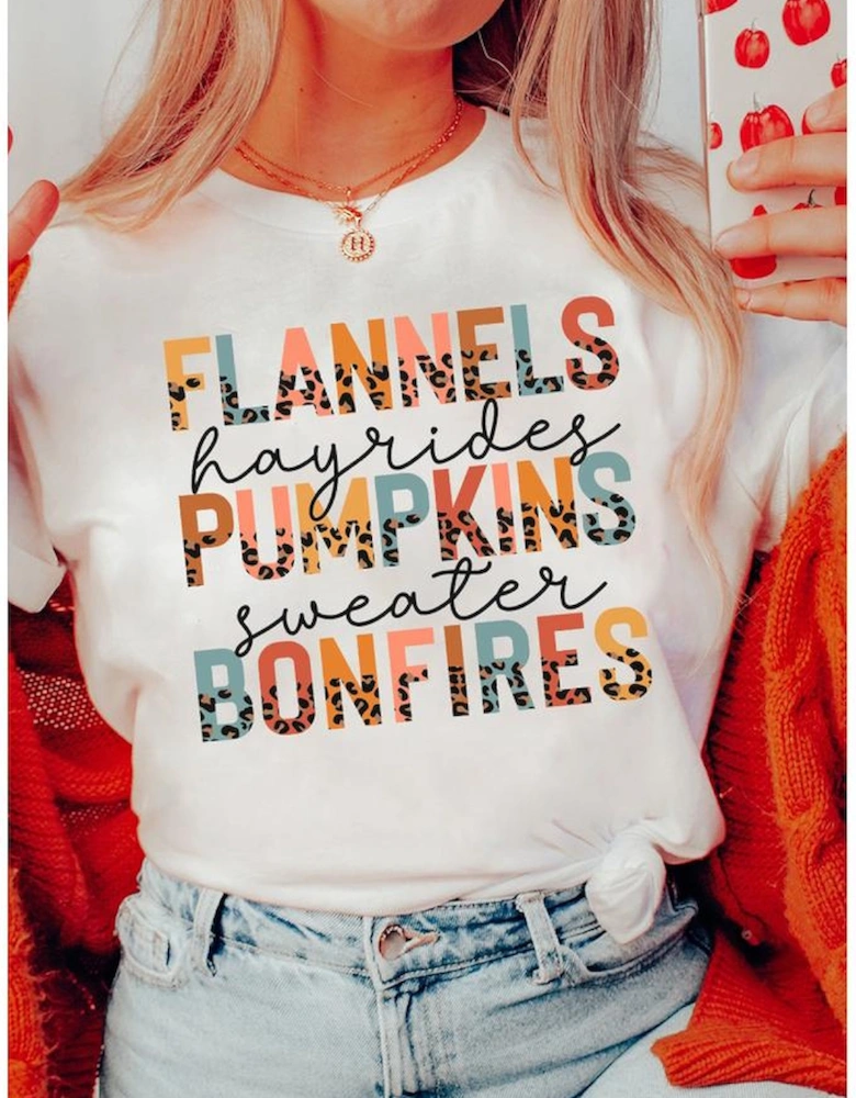 White FLANNELS PUMPKINS BONFIRES Chic Letter Graphic Tee