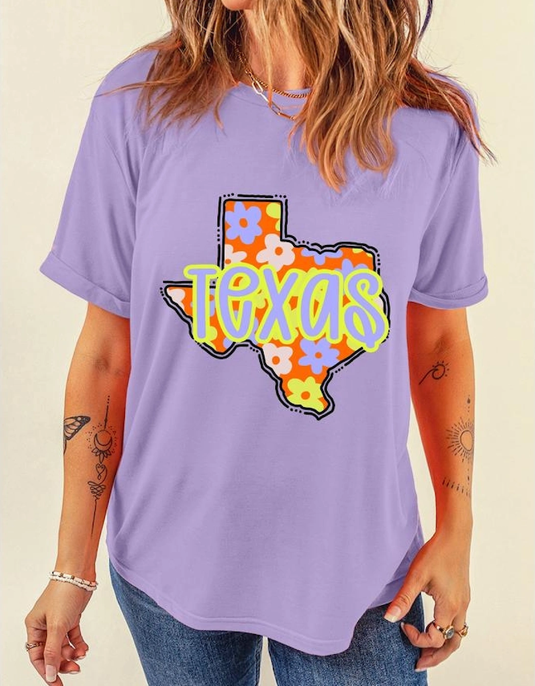 Wisteria TEXAS Flower Print Crew Neck T Shirt, 6 of 5