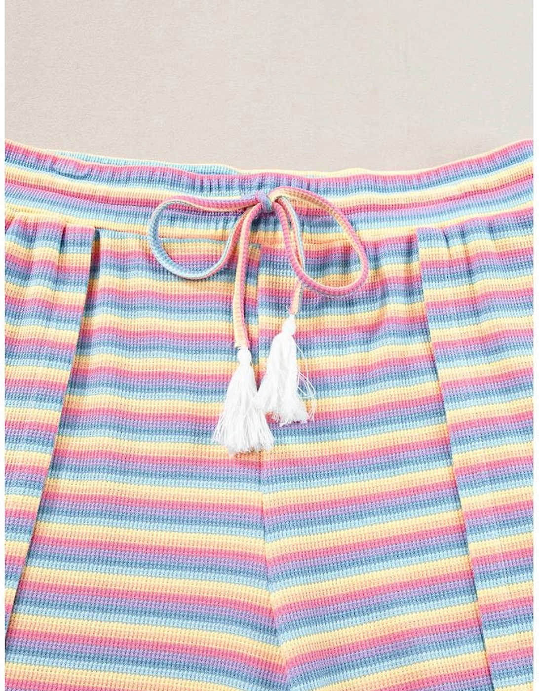 Pink Stripe Rainbow Tee Tasseled String Wide Leg Pants Set