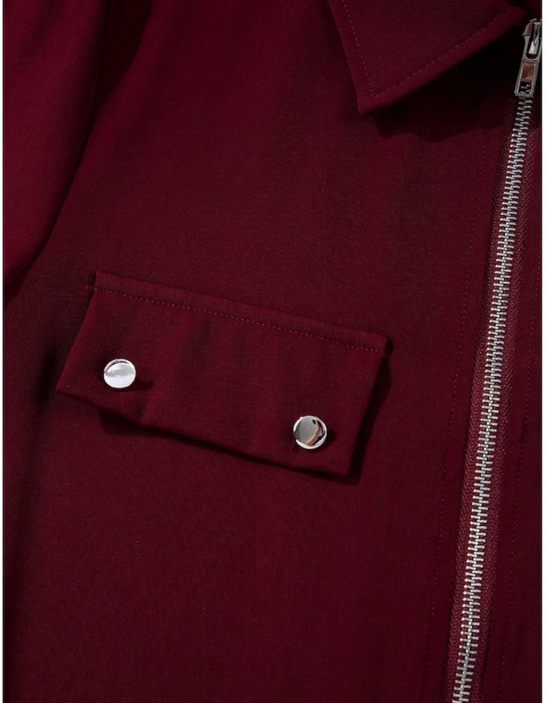 Red Dahlia Collar Tab Sleeve Zip Up Flap Detail Jacket