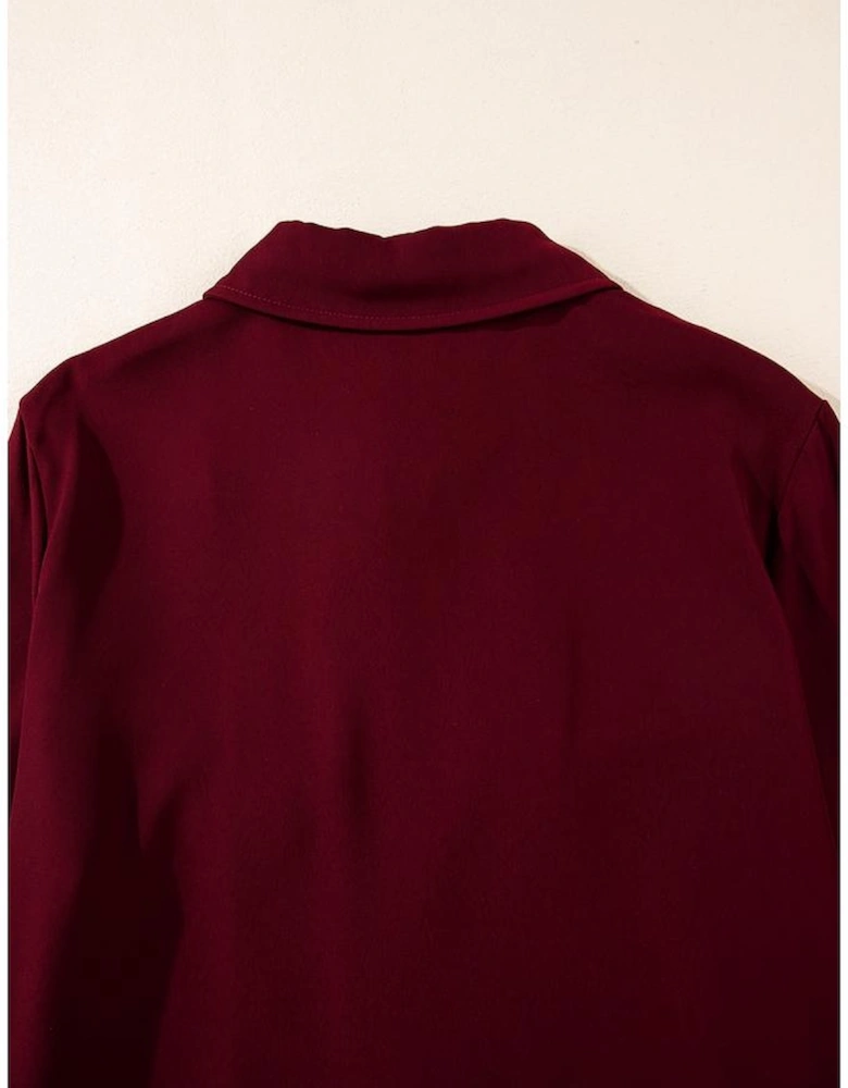 Red Dahlia Collar Tab Sleeve Zip Up Flap Detail Jacket