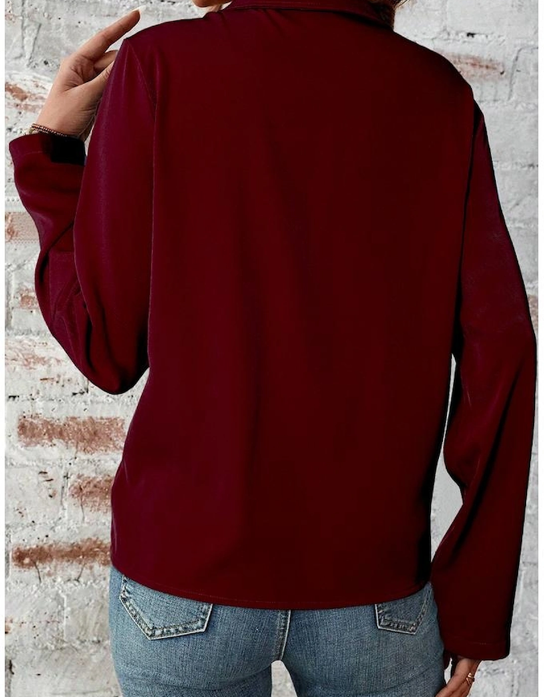 Red Dahlia Collar Tab Sleeve Zip Up Flap Detail Jacket