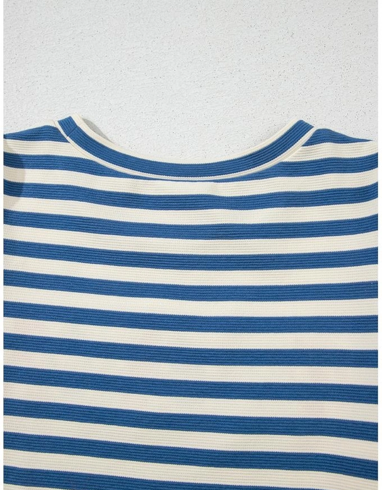 Blue Stripe America Cursive Graphic Puff Sleeve T-shirt