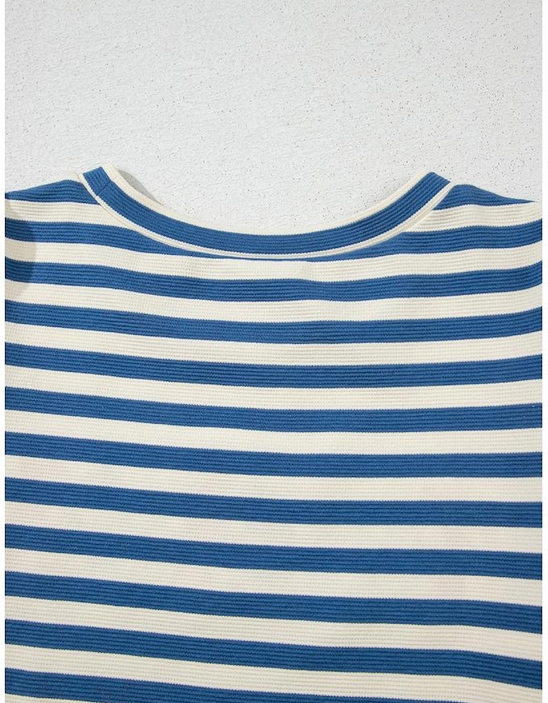 Blue Stripe America Cursive Graphic Puff Sleeve T-shirt