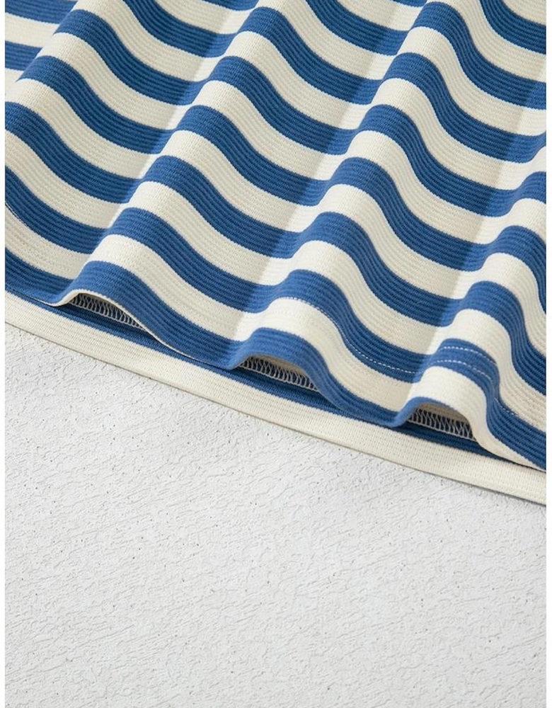 Blue Stripe America Cursive Graphic Puff Sleeve T-shirt