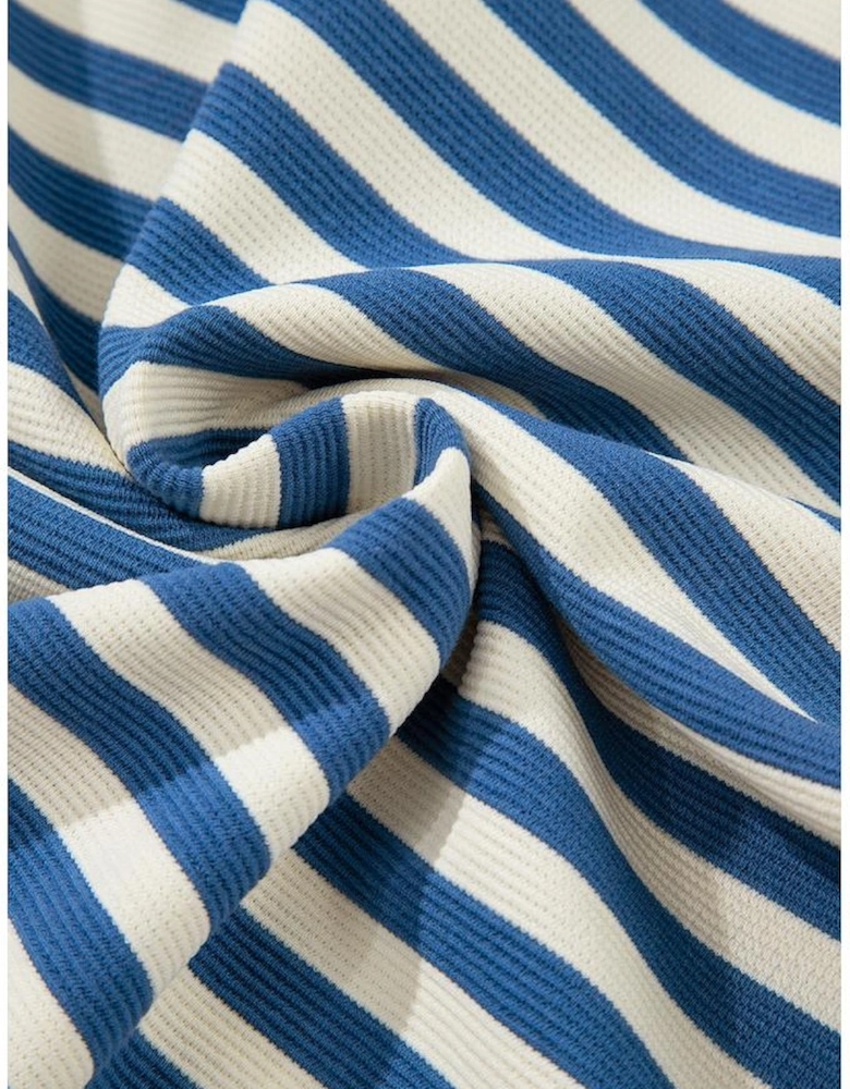 Blue Stripe America Cursive Graphic Puff Sleeve T-shirt