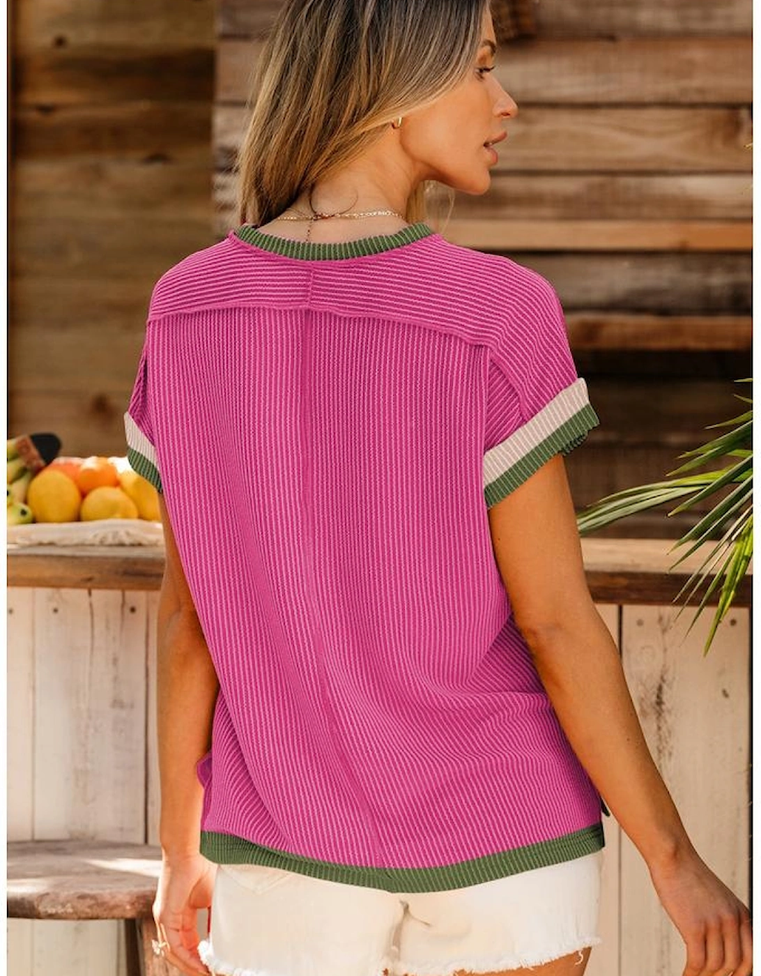 Rose Red Textured Contrast Trim Round Neck T Shirt, 12 of 11