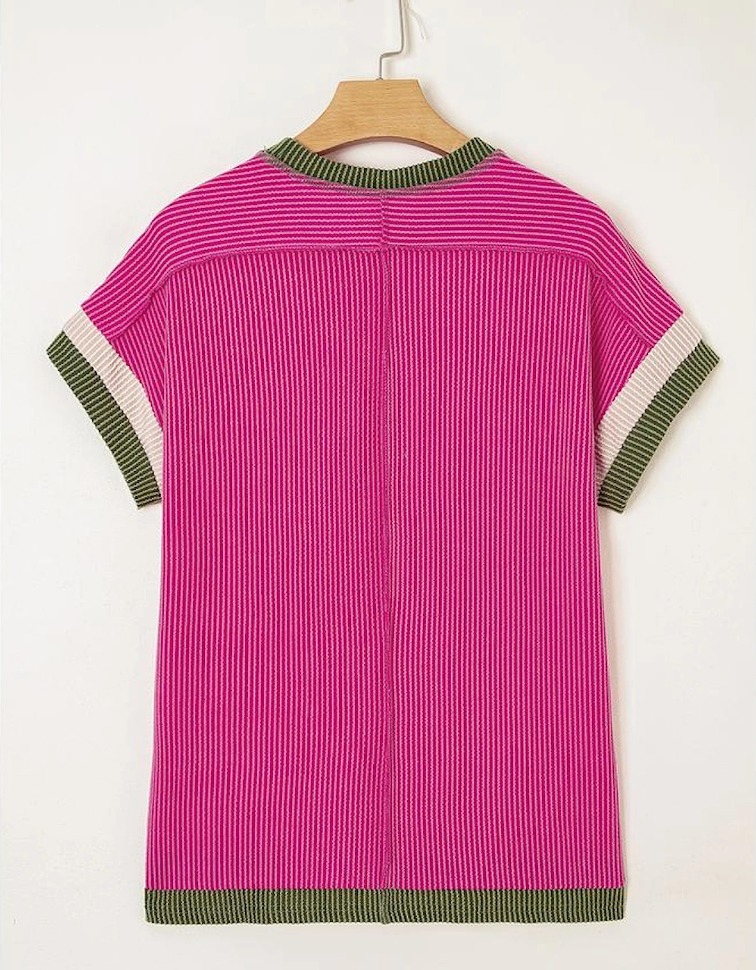 Rose Red Textured Contrast Trim Round Neck T Shirt