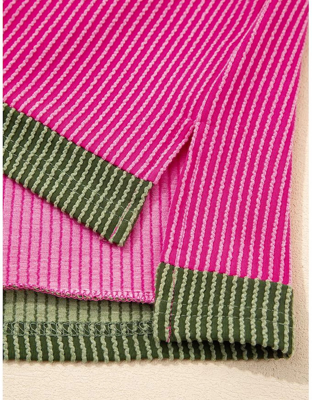 Rose Red Textured Contrast Trim Round Neck T Shirt