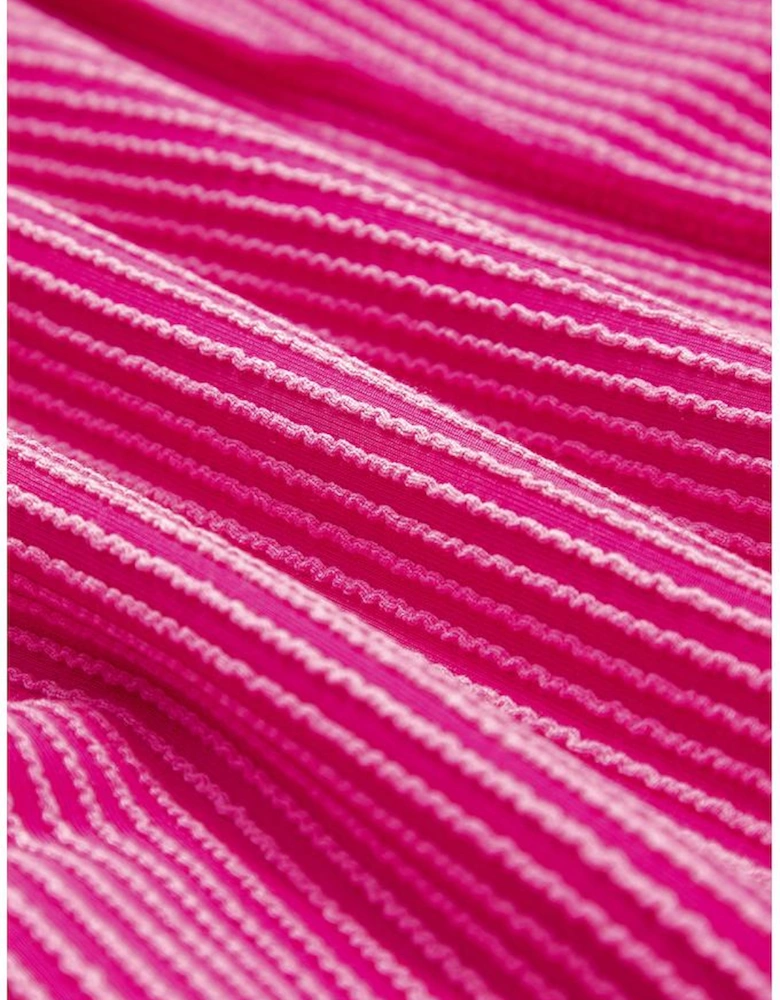 Rose Red Textured Contrast Trim Round Neck T Shirt