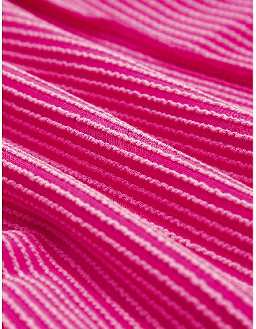 Rose Red Textured Contrast Trim Round Neck T Shirt