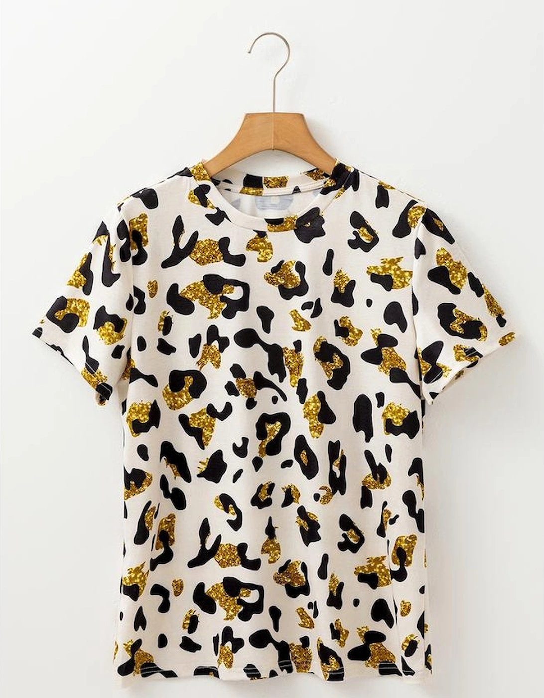 Apricot Leopard Print Round Neck Casual T Shirt