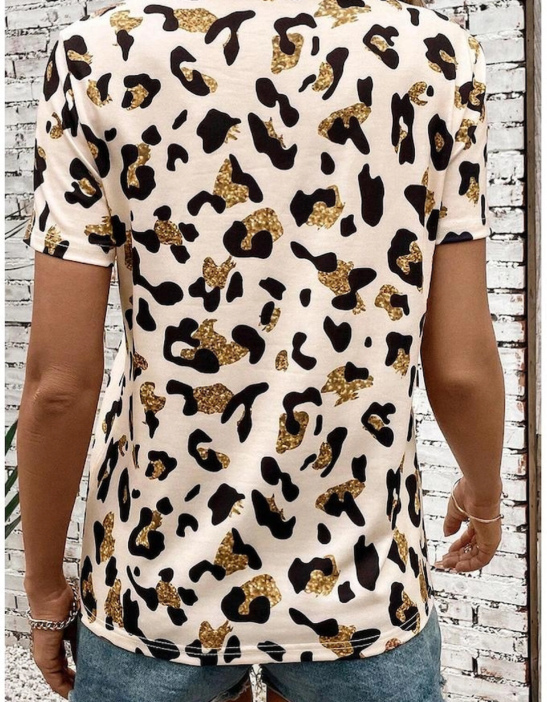 Apricot Leopard Print Round Neck Casual T Shirt, 14 of 13