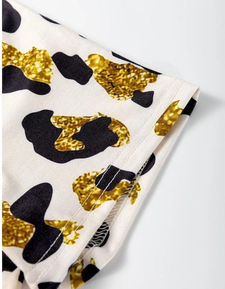 Apricot Leopard Print Round Neck Casual T Shirt