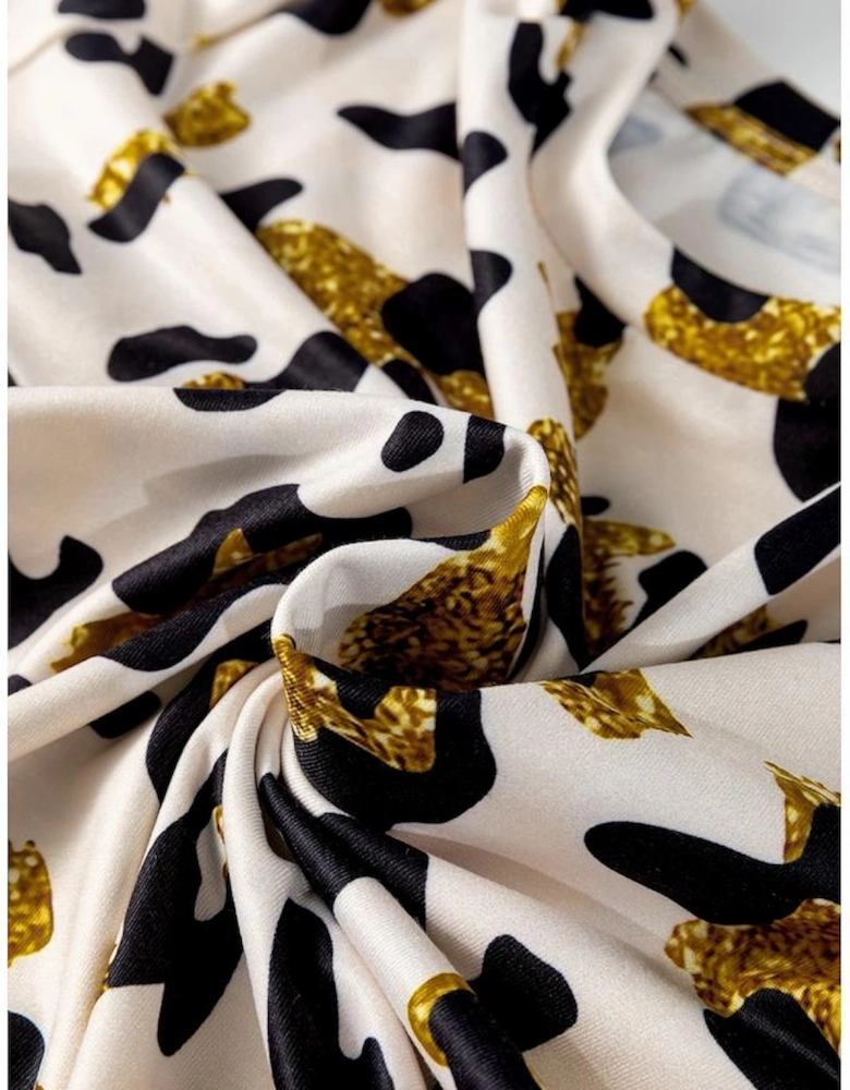 Apricot Leopard Print Round Neck Casual T Shirt