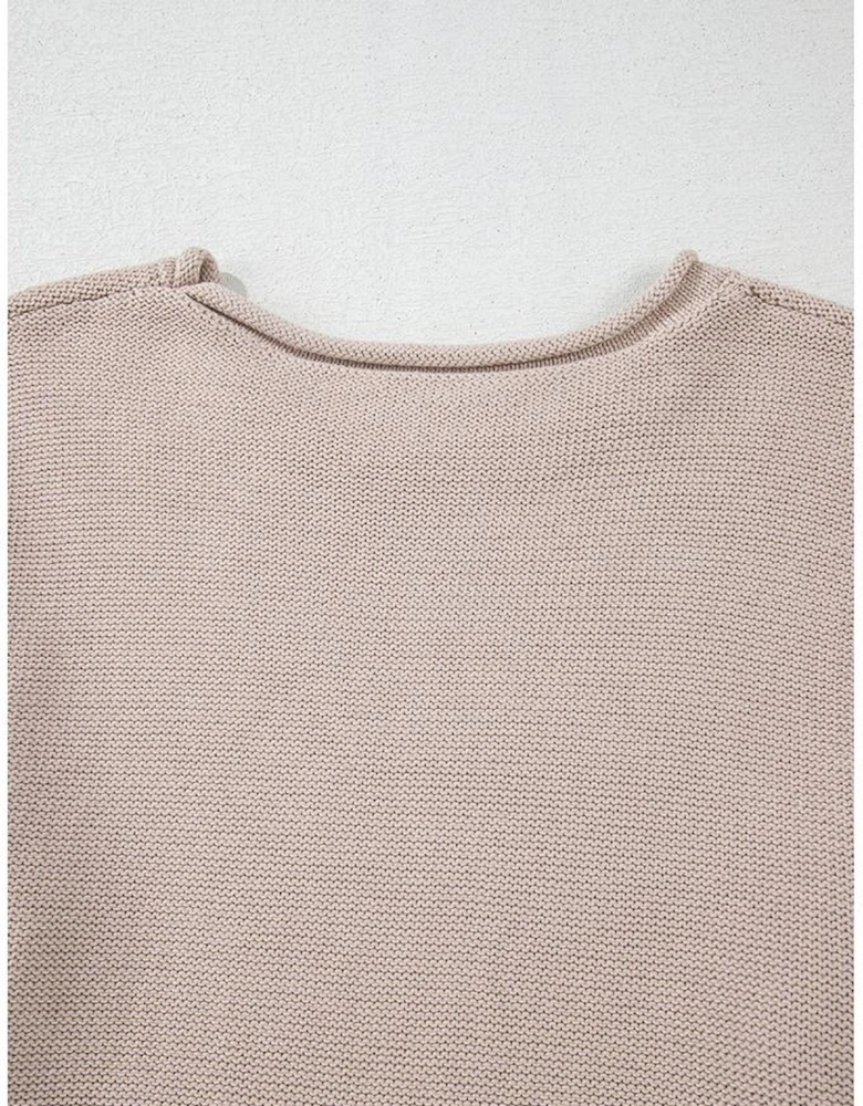 Simply Taupe Colorblock Exposed Seam Round Neck Sweater