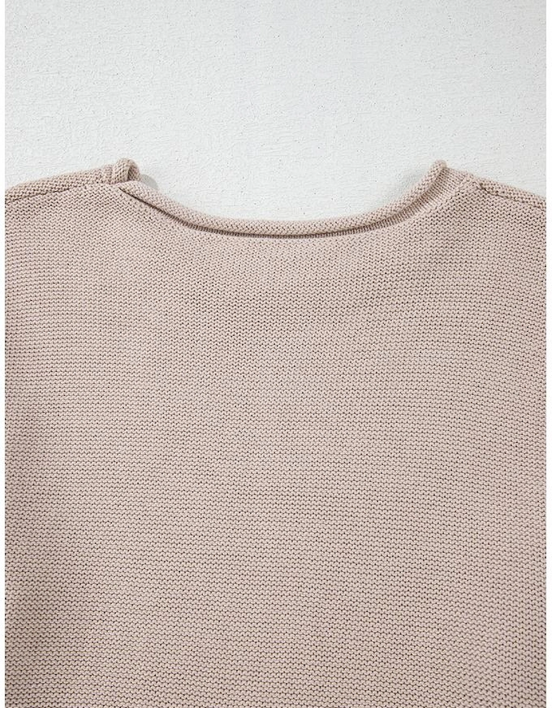 Simply Taupe Colorblock Exposed Seam Round Neck Sweater