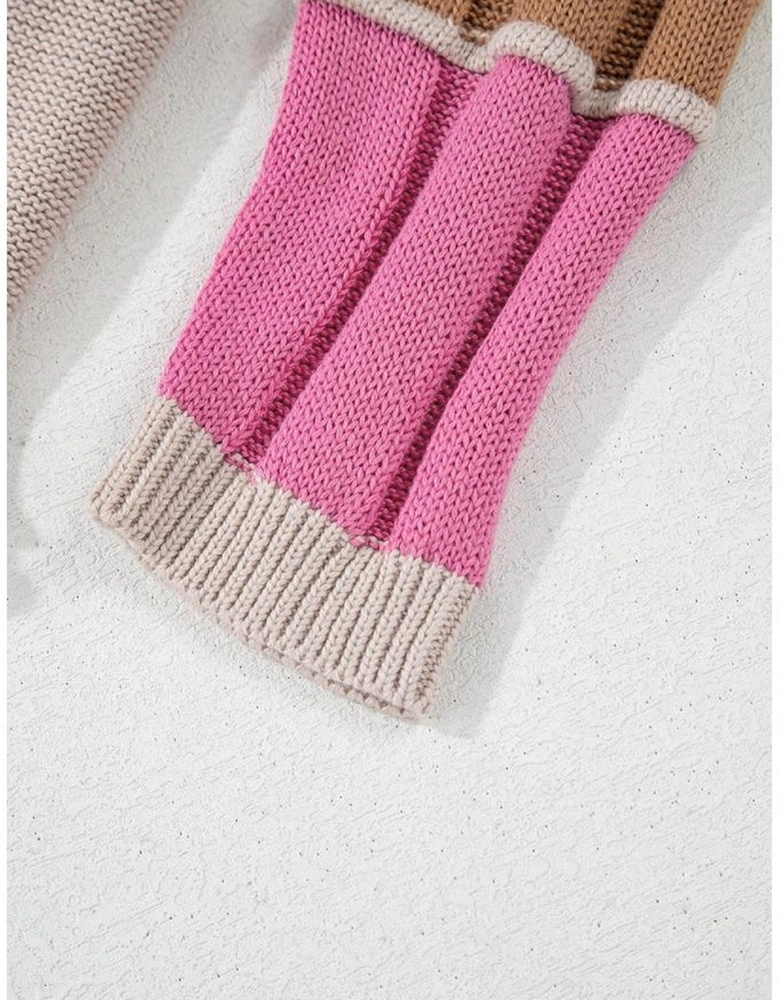 Simply Taupe Colorblock Exposed Seam Round Neck Sweater