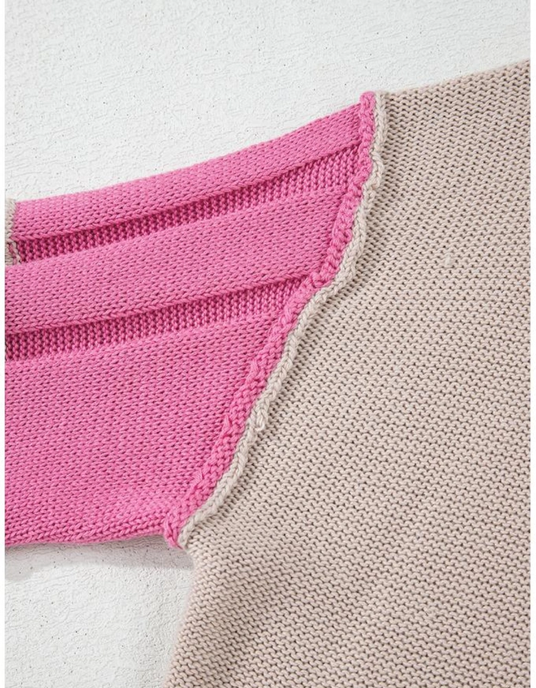 Simply Taupe Colorblock Exposed Seam Round Neck Sweater