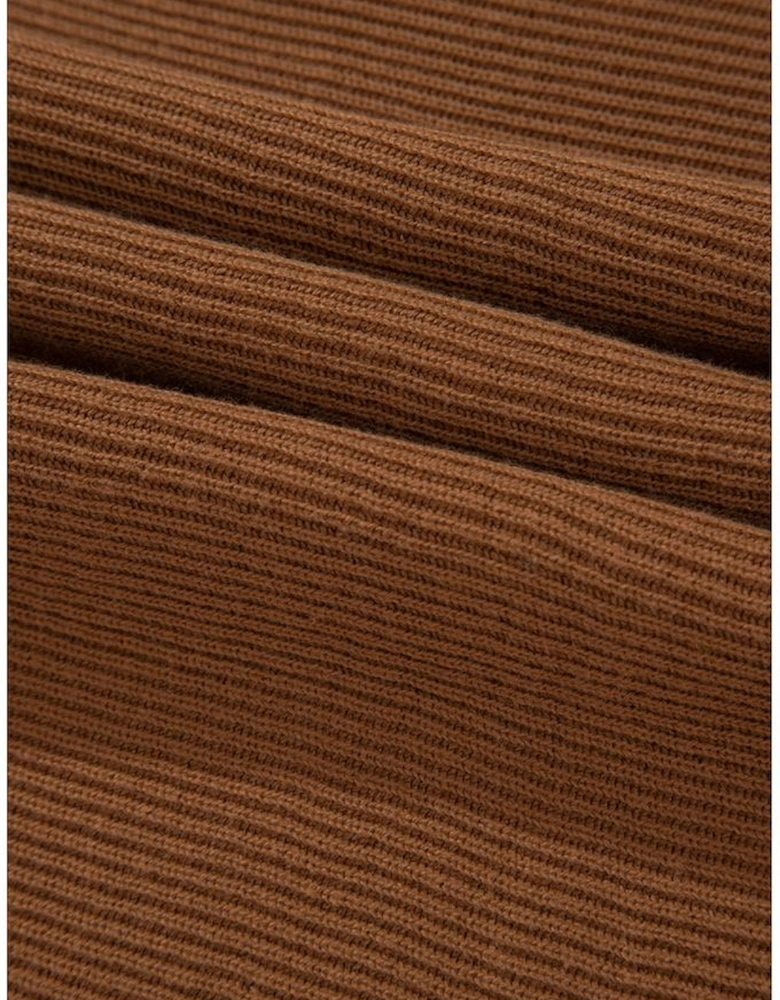 Camel Ribbed Knit Drop Sleeve V Neck Loose Fit Sweater