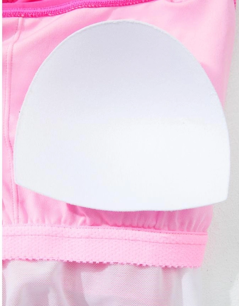 Rose Red Square Neck Knotted Shoulder Open Back One Piece Swimsuit