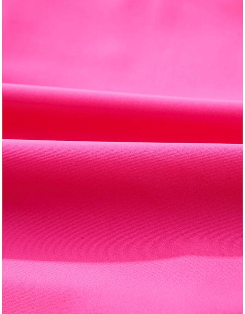 Rose Red Square Neck Knotted Shoulder Open Back One Piece Swimsuit