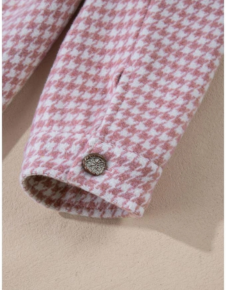 Pink Houndstooth Color Contrast Textured Patchwork Loose Shacket