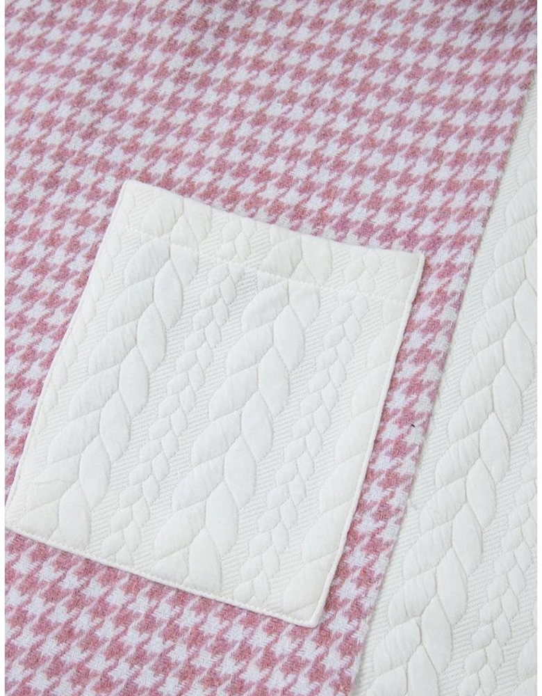 Pink Houndstooth Color Contrast Textured Patchwork Loose Shacket