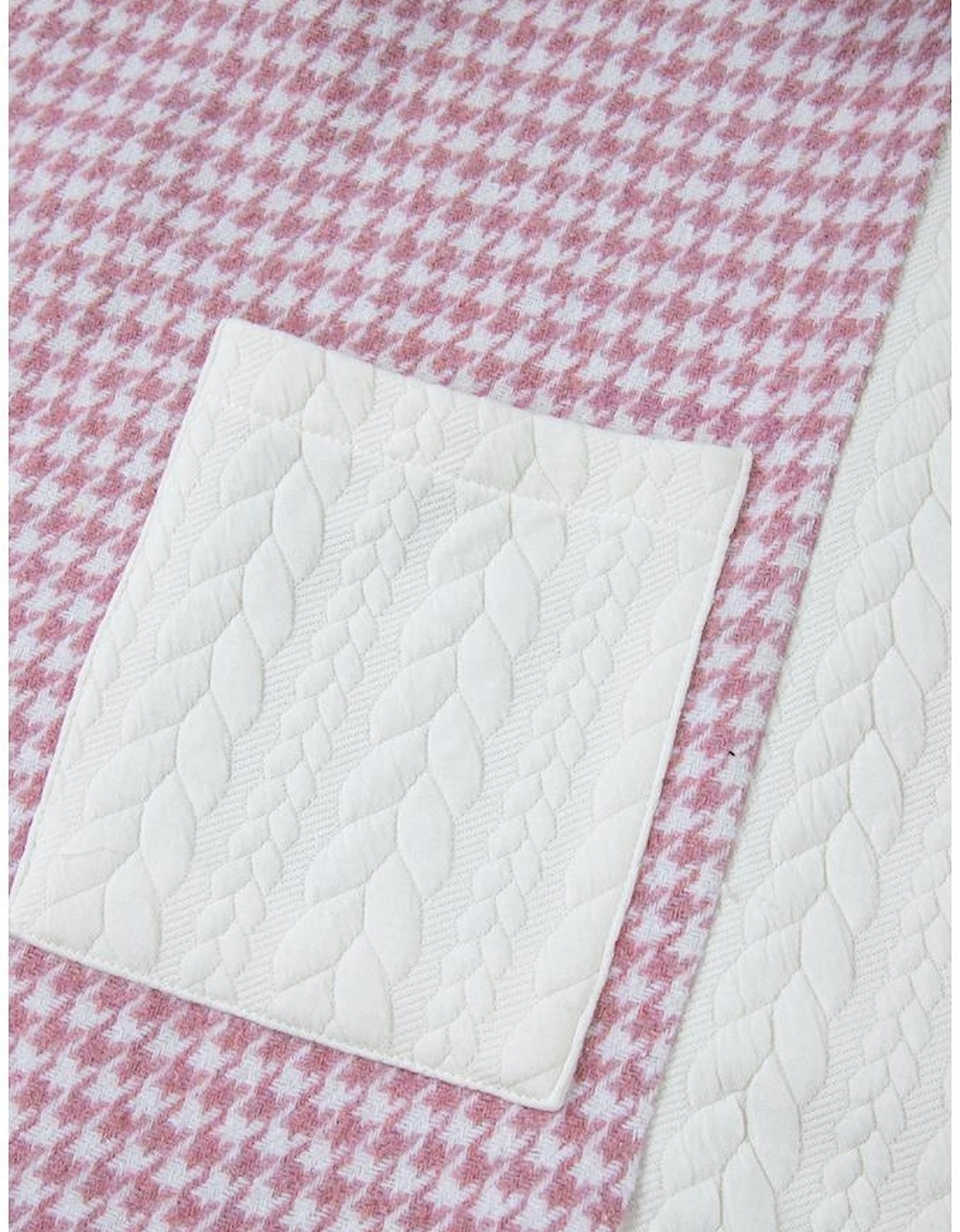 Pink Houndstooth Color Contrast Textured Patchwork Loose Shacket