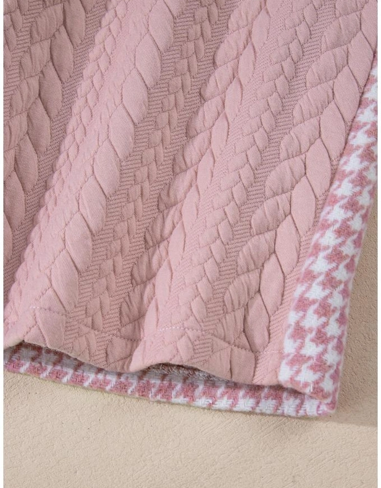 Pink Houndstooth Color Contrast Textured Patchwork Loose Shacket