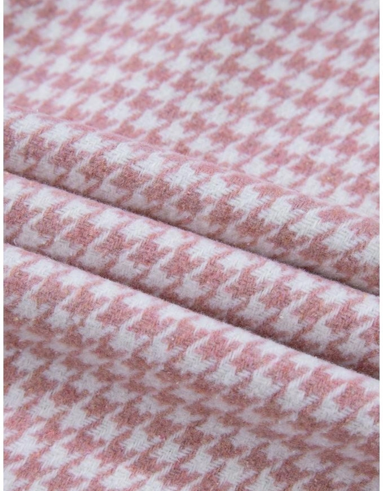 Pink Houndstooth Color Contrast Textured Patchwork Loose Shacket