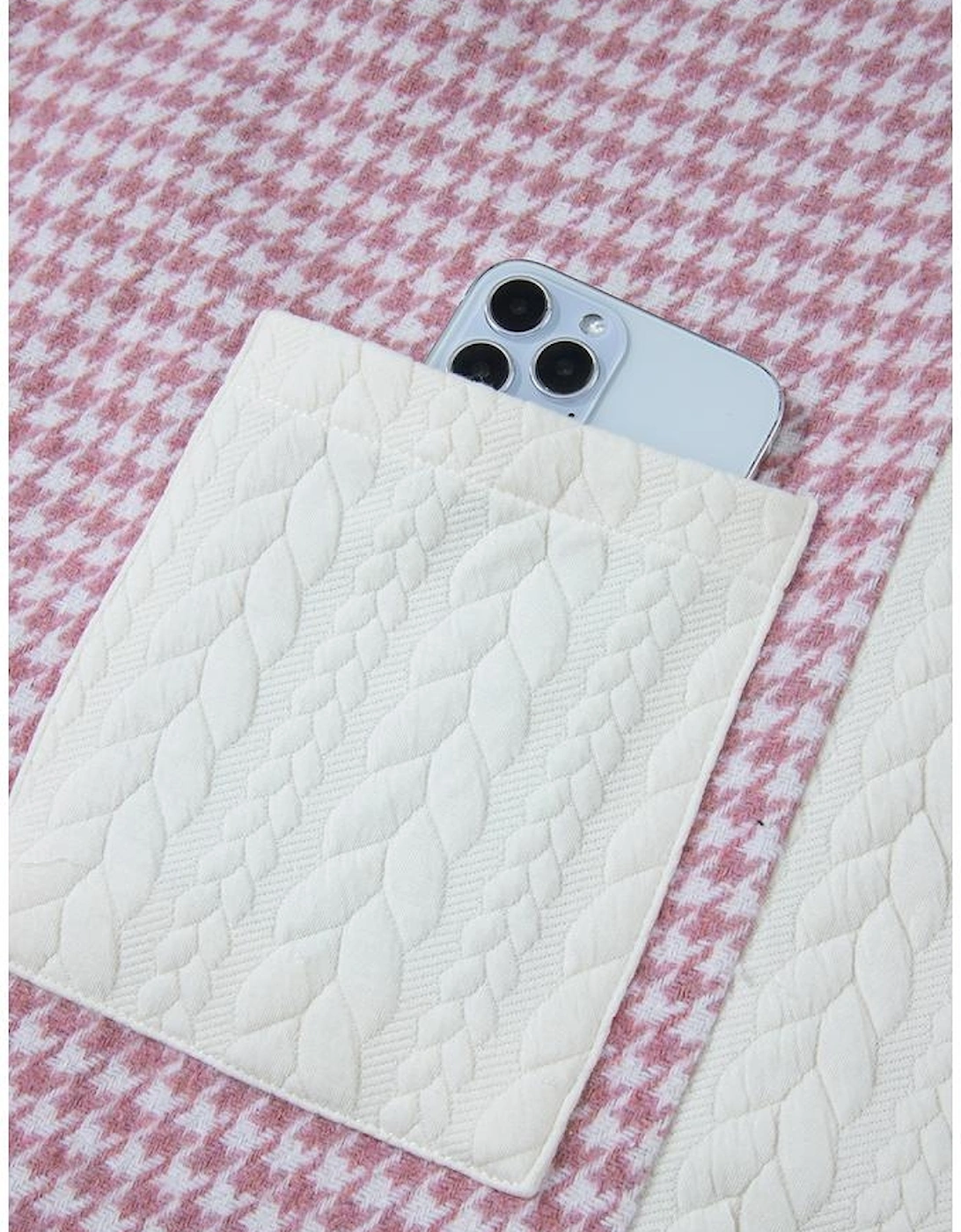 Pink Houndstooth Color Contrast Textured Patchwork Loose Shacket