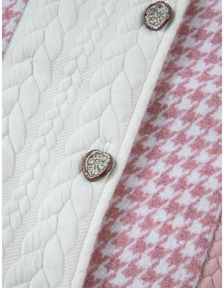 Pink Houndstooth Color Contrast Textured Patchwork Loose Shacket