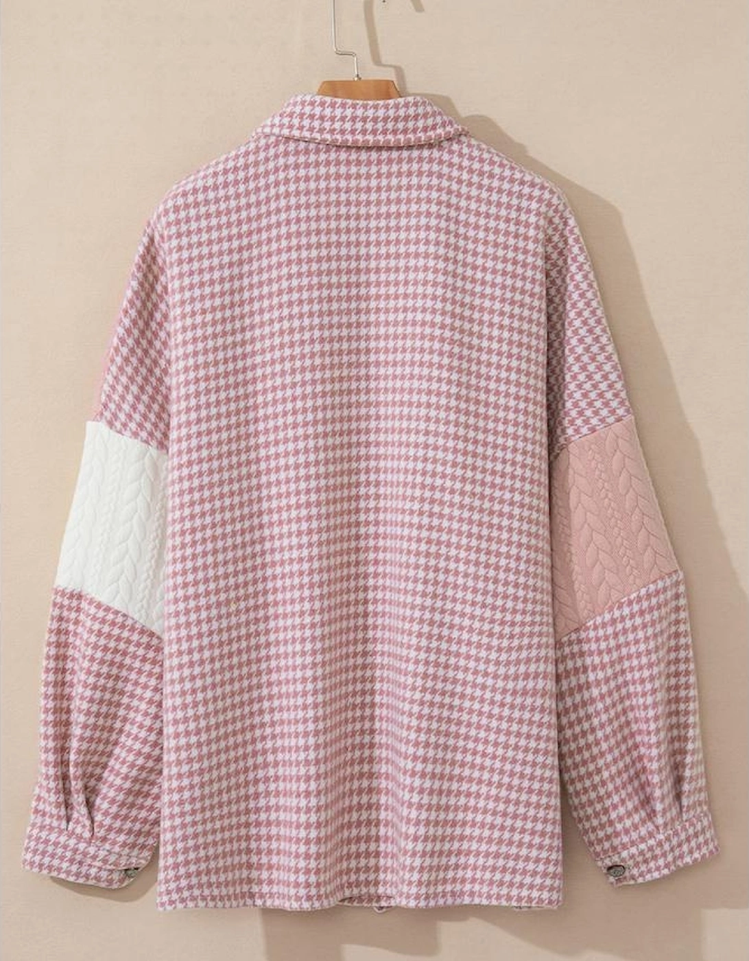 Pink Houndstooth Color Contrast Textured Patchwork Loose Shacket