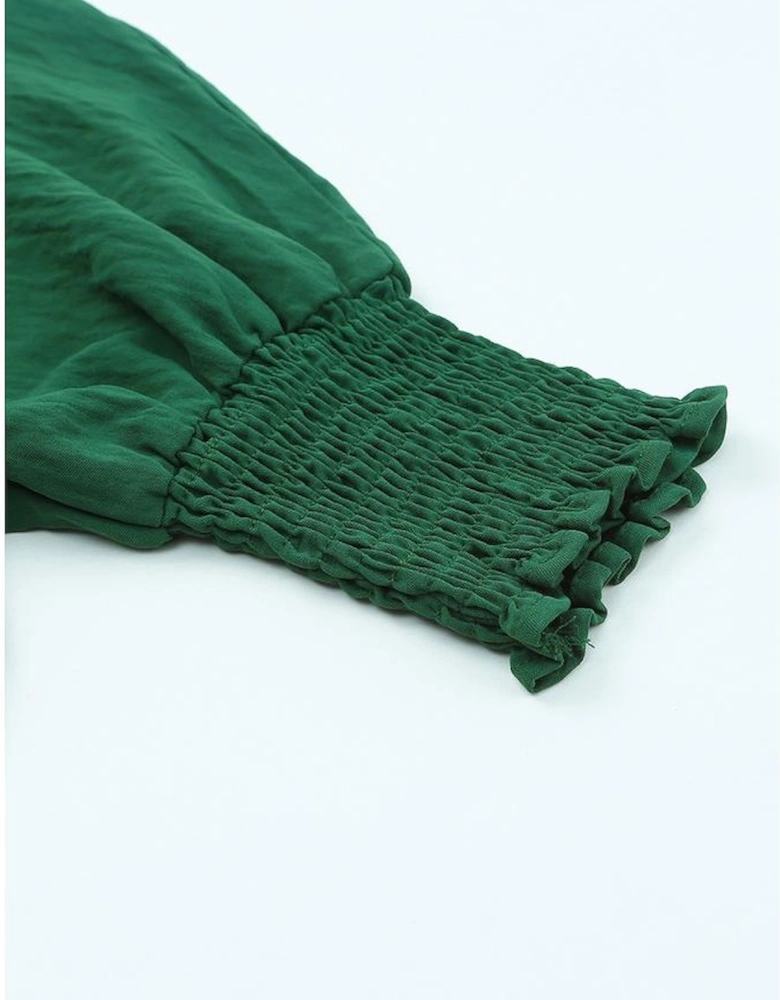 Green Smocked Wrist Shift Top