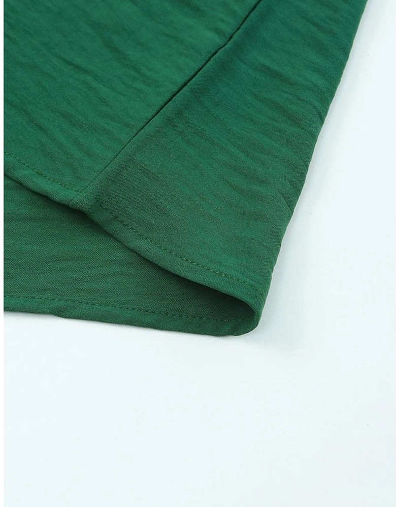 Green Smocked Wrist Shift Top