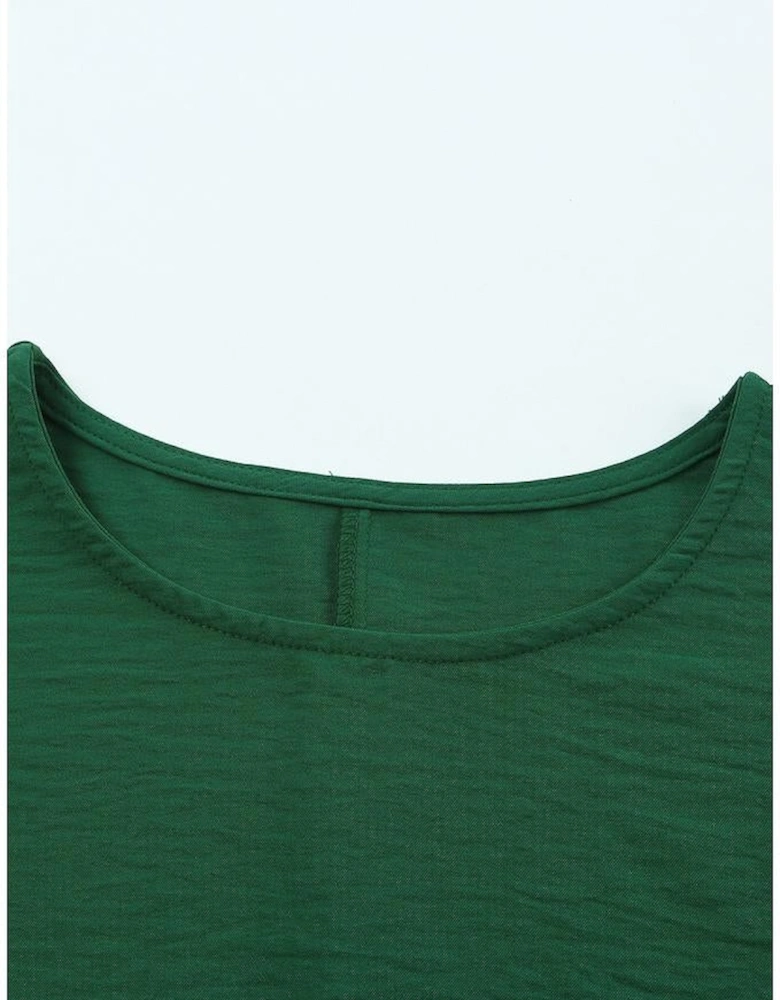 Green Smocked Wrist Shift Top