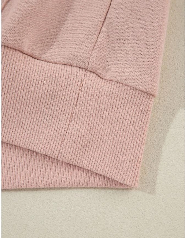 Fushia Solid Color Rivet Stud Raglan Sleeve Hoodie with Pocket