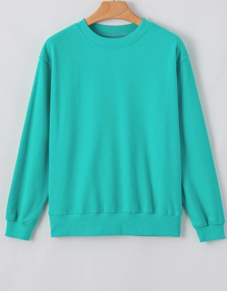 Aruba Blue Plain Drop Shoulder Crewneck Pullover Sweatshirt