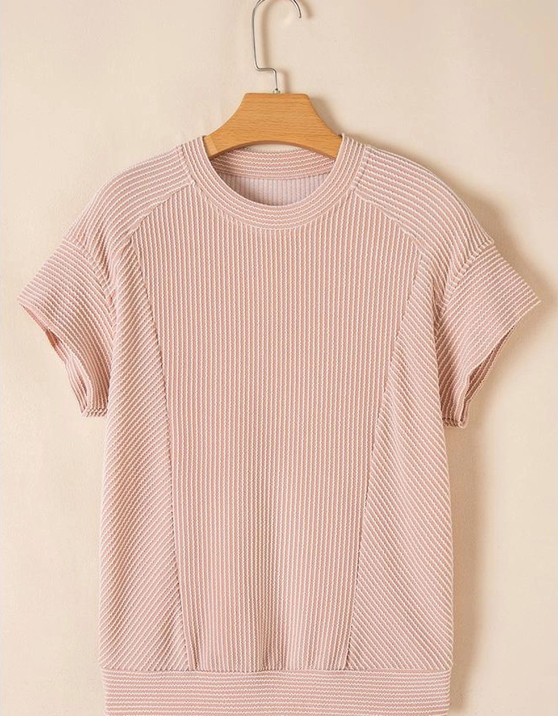 Smoke Gray Solid Corded Knit Short Sleeve T Shirt and Wide Leg Pants Set